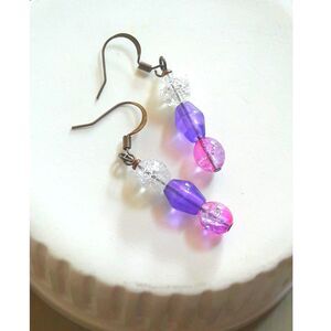 Purple Glass Antique.Bronze Hooks Hidden Meaning earrings Throwback Kid, G  357■